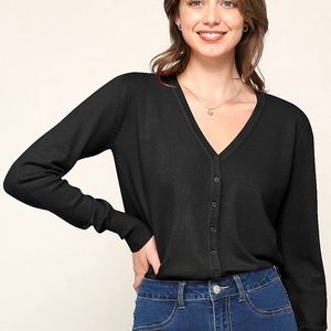 Made By Johnny Women's V-Neck Round Neck Long Sleeve Button Down Knit Cardigan